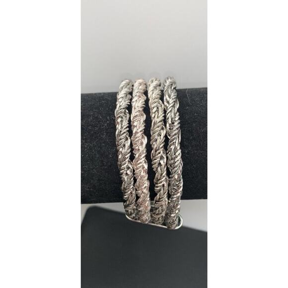Silver Tone Chunky 4 Rope Chain Bracelet Magnetic Closure - Picture 1 of 5